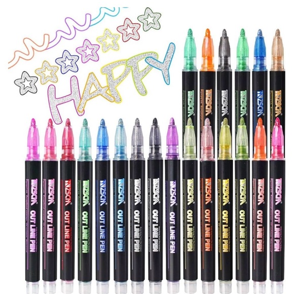 ZSCM Other - 21 Outline Metallic Markers | Squiggles for Metal, Wood, Ceramic, Glass | New